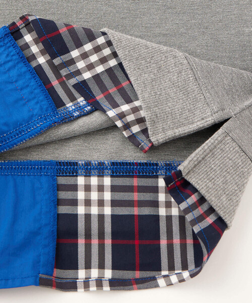 WASK（ワスク）の「シャツレイヤード風ロゴ刺しゅうポンチトレーナー(100~160cm)（スウェット・キッズ・グレー/ブルー・130cm/120cm/150cm/160cm/140cm/110cm/100cm）」の4枚目の写真