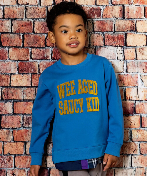 WASK（ワスク）の「シャツレイヤード風ロゴ刺しゅうポンチトレーナー(100~160cm)（スウェット・キッズ・グレー/ブルー・130cm/120cm/150cm/160cm/140cm/110cm/100cm）」の2枚目の写真