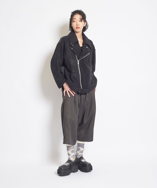 gomme(ゴム)の「モッサジャージ ビッグライダースジャケット(ライダースジャケット・レディース・ブラック・MEDIUM)」の12枚目の写真