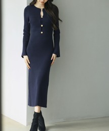 SAISON DE PAPILLON | 涙開き風ミモレ丈ニットワンピース(ワンピース)