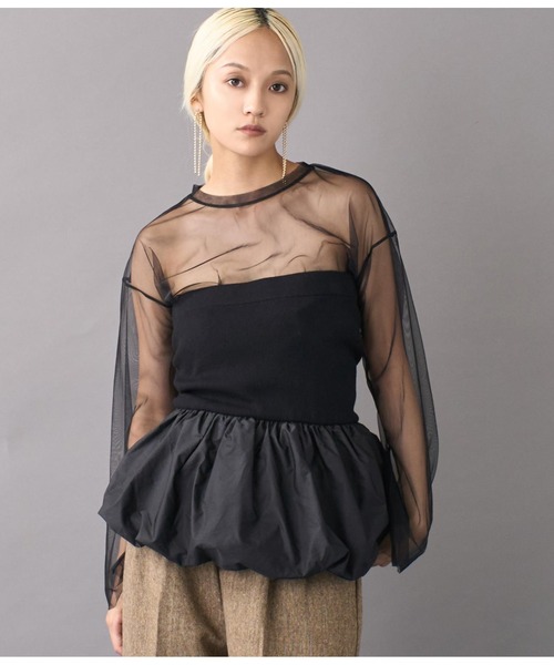 Settimissimo(セッティミッシモ)の「ニットドッキングバルーンレイヤードトップス(Tシャツ/カットソー・レディース・ブラック・FREE)」の2枚目の写真