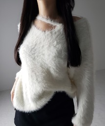 ※※【 3color 】ナナメストラップカットアウトシャギーニット / naname strap cutout shaggy knit