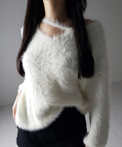 me+em select(ミームセレクト)の「※※【 3color 】ナナメストラップカットアウトシャギーニット / naname strap cutout shaggy knit(ニット/セーター・レディース・アイボリー/ブラック/グレー・FREE)」の2枚目の写真