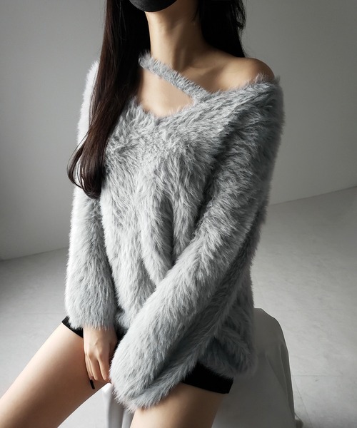 me+em select(ミームセレクト)の「※※【 3color 】ナナメストラップカットアウトシャギーニット / naname strap cutout shaggy knit(ニット/セーター・レディース・アイボリー/ブラック/グレー・FREE)」の21枚目の写真
