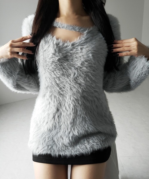 me+em select(ミームセレクト)の「※※【 3color 】ナナメストラップカットアウトシャギーニット / naname strap cutout shaggy knit(ニット/セーター・レディース・アイボリー/ブラック/グレー・FREE)」の20枚目の写真
