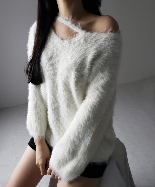 me+em select(ミームセレクト)の「※※【 3color 】ナナメストラップカットアウトシャギーニット / naname strap cutout shaggy knit(ニット/セーター・レディース・アイボリー/ブラック/グレー・FREE)」の9枚目の写真