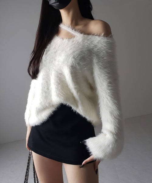 me+em select(ミームセレクト)の「※※【 3color 】ナナメストラップカットアウトシャギーニット / naname strap cutout shaggy knit(ニット/セーター・レディース・アイボリー/ブラック/グレー・FREE)」の11枚目の写真