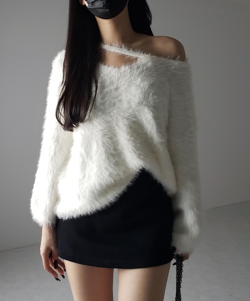me+em select(ミームセレクト)の「※※【 3color 】ナナメストラップカットアウトシャギーニット / naname strap cutout shaggy knit(ニット/セーター・レディース・アイボリー/ブラック/グレー・FREE)」の12枚目の写真