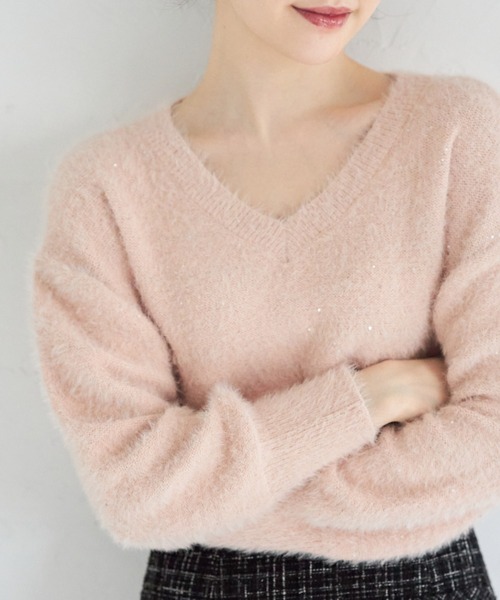 tocco closet(トッコ クローゼット)の「スパンコール入りフェザーニットプルオーバー(ニット/セーター・レディース・ラベンダー/ピンク/オフホワイト・M)」の3枚目の写真