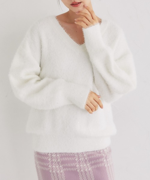 tocco closet(トッコ クローゼット)の「スパンコール入りフェザーニットプルオーバー(ニット/セーター・レディース・ラベンダー/ピンク/オフホワイト・M)」の6枚目の写真