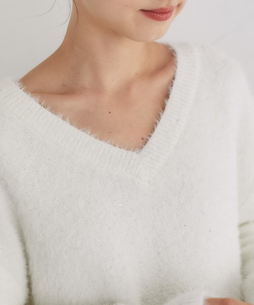 tocco closet(トッコ クローゼット)の「スパンコール入りフェザーニットプルオーバー(ニット/セーター・レディース・ラベンダー/ピンク/オフホワイト・M)」の9枚目の写真