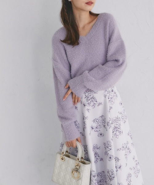 tocco closet(トッコ クローゼット)の「スパンコール入りフェザーニットプルオーバー(ニット/セーター・レディース・ラベンダー/ピンク/オフホワイト・M)」の13枚目の写真