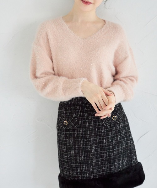 tocco closet(トッコ クローゼット)の「スパンコール入りフェザーニットプルオーバー(ニット/セーター・レディース・ラベンダー/ピンク/オフホワイト・M)」の18枚目の写真