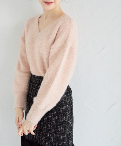tocco closet(トッコ クローゼット)の「スパンコール入りフェザーニットプルオーバー(ニット/セーター・レディース・ラベンダー/ピンク/オフホワイト・M)」の19枚目の写真