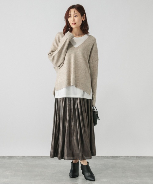 GLOBAL WORK(グローバルワーク)の「フワフワHugme2SETVネック/140474(ニット/セーター・レディース・グリーン系その他3/ベージュ/ブラック/ライトイエロー・FREE)」の9枚目の写真