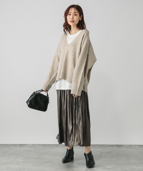 GLOBAL WORK(グローバルワーク)の「フワフワHugme2SETVネック/140474(ニット/セーター・レディース・グリーン系その他3/ベージュ/ブラック/ライトイエロー・FREE)」の10枚目の写真