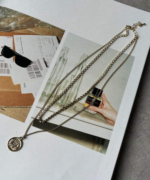 DouDou（ドゥドゥ）の「ラインストーンコイン2連ネックレス（ネックレス・レディース・シルバー/ゴールド・FREE）」の9枚目の写真