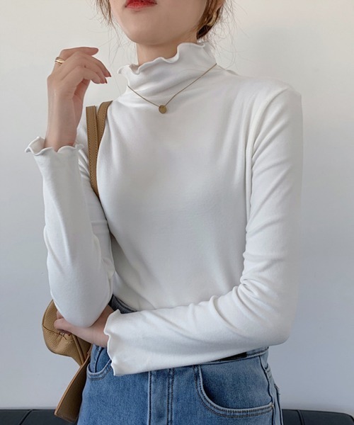 Miniministore(ミニミニストア)の「ハイネック カットソー 春秋 インナー(Tシャツ/カットソー・レディース・ホワイト/ブルー/ピンク/ブラック/ブラウン/イエロー/ミント・FREE)」の2枚目の写真