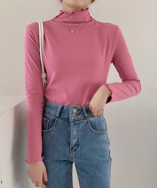 Miniministore(ミニミニストア)の「ハイネック カットソー 春秋 インナー(Tシャツ/カットソー・レディース・ホワイト/ブルー/ピンク/ブラック/ブラウン/イエロー/ミント・FREE)」の7枚目の写真