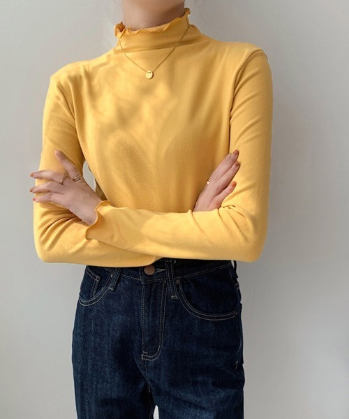 Miniministore(ミニミニストア)の「ハイネック カットソー 春秋 インナー(Tシャツ/カットソー・レディース・ホワイト/ブルー/ピンク/ブラック/ブラウン/イエロー/ミント・FREE)」の6枚目の写真