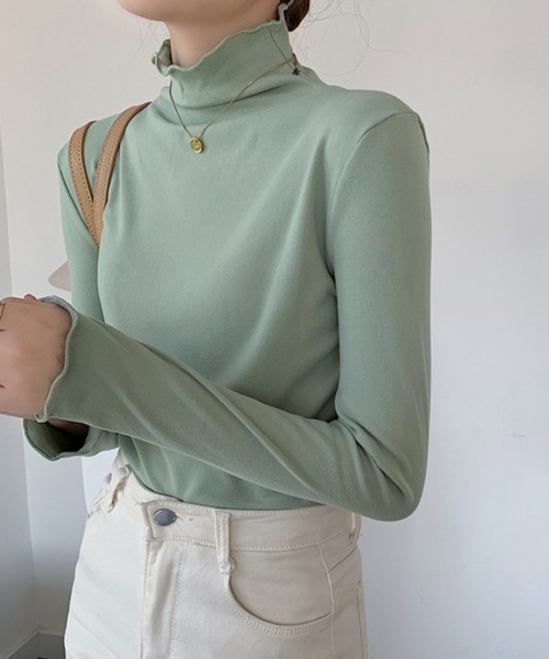 Miniministore(ミニミニストア)の「ハイネック カットソー 春秋 インナー(Tシャツ/カットソー・レディース・ホワイト/ブルー/ピンク/ブラック/ブラウン/イエロー/ミント・FREE)」の4枚目の写真