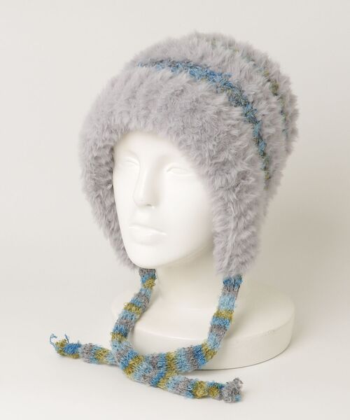 HIKA(ヒカ)の「【HIKA】モヘアボーダーニットCAP(ニットキャップ/ビーニー・レディース・ホワイト/ブラック/グレー/ブラウン系その他/パープル/ライトグレー・FREE)」の4枚目の写真