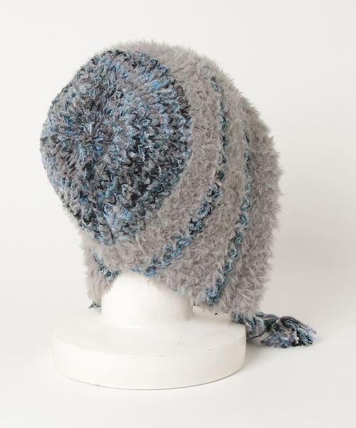 HIKA(ヒカ)の「【HIKA】モヘアボーダーニットCAP(ニットキャップ/ビーニー・レディース・ホワイト/ブラック/グレー/ブラウン系その他/パープル/ライトグレー・FREE)」の7枚目の写真