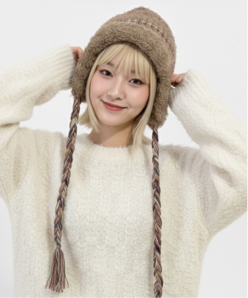 セール】【HIKA】モヘアボーダーニットCAP（ニットキャップ/ビーニー