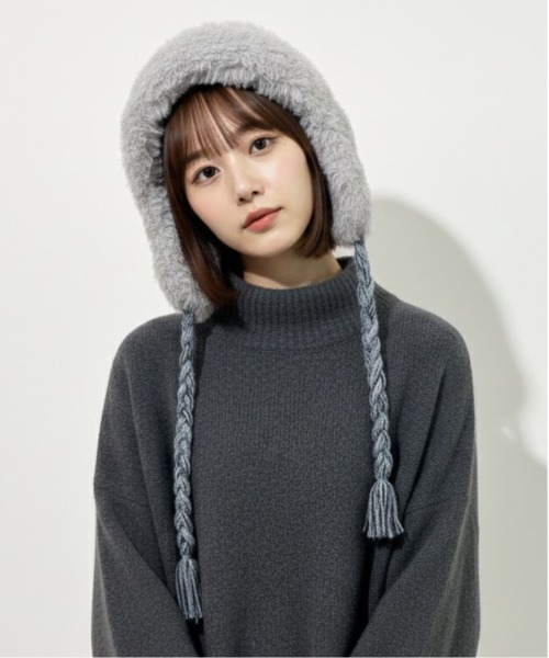 HIKA(ヒカ)の「【HIKA】モヘアボーダーニットCAP(ニットキャップ/ビーニー・レディース・ホワイト/ブラック/グレー/ブラウン系その他/パープル/ライトグレー・FREE)」の19枚目の写真