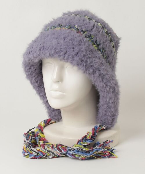 HIKA(ヒカ)の「【HIKA】モヘアボーダーニットCAP(ニットキャップ/ビーニー・レディース・ホワイト/ブラック/グレー/ブラウン系その他/パープル/ライトグレー・FREE)」の8枚目の写真