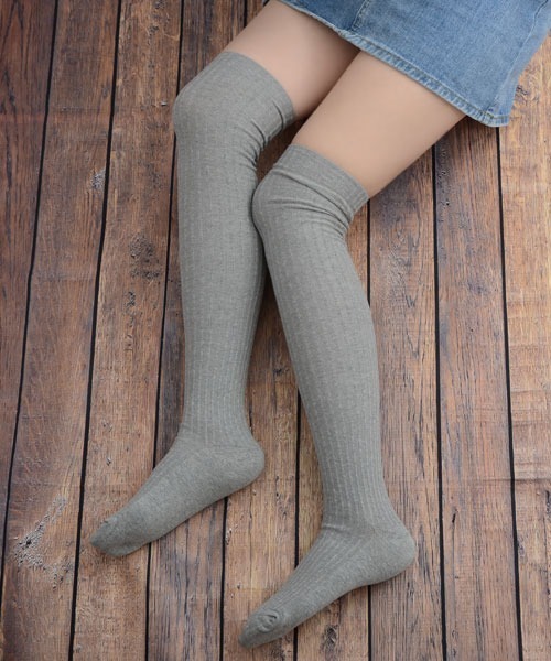 float】シンプル 無地 リブ ニーハイソックス【9色展開】（ソックス