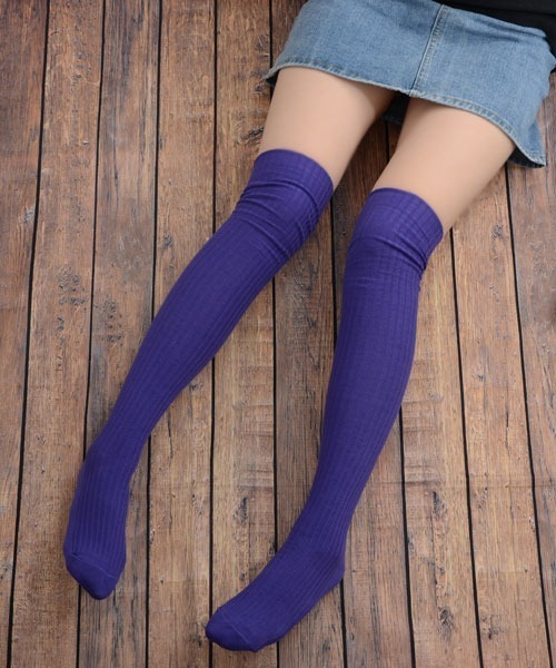 float】シンプル 無地 リブ ニーハイソックス【9色展開】（ソックス
