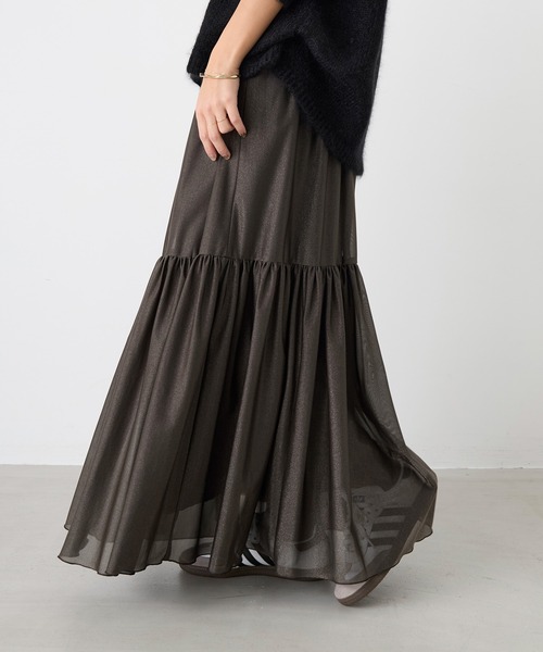 MICA&DEAL（マイカ＆ディール）の「シアーブライトティアードスカート（スカート・レディース・ベージュ/ブラック・FREE）」の3枚目の写真