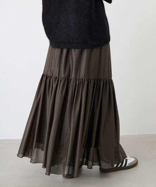 MICA&DEAL（マイカ＆ディール）の「シアーブライトティアードスカート（スカート・レディース・ベージュ/ブラック・FREE）」の4枚目の写真