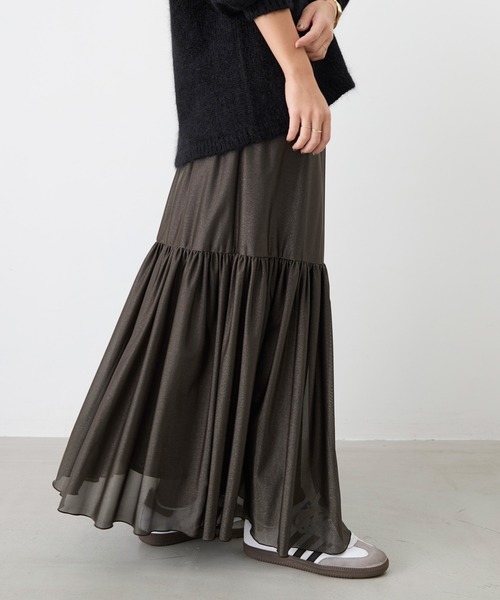 MICA&DEAL（マイカ＆ディール）の「シアーブライトティアードスカート（スカート・レディース・ベージュ/ブラック・FREE）」の5枚目の写真