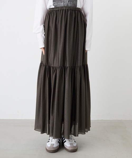 MICA&DEAL（マイカ＆ディール）の「シアーブライトティアードスカート（スカート・レディース・ベージュ/ブラック・FREE）」の6枚目の写真