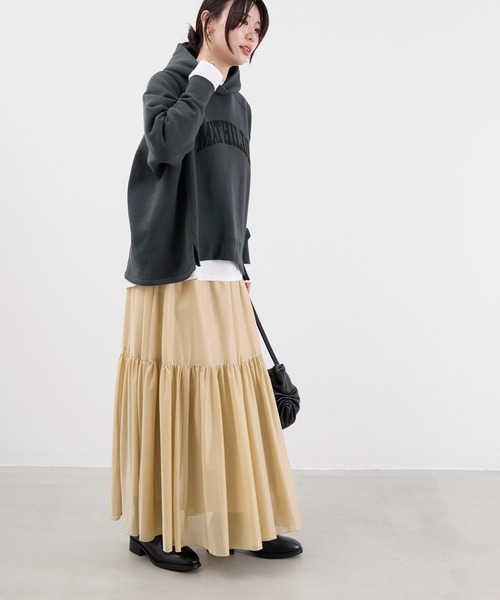 MICA&DEAL（マイカ＆ディール）の「シアーブライトティアードスカート（スカート・レディース・ベージュ/ブラック・FREE）」の19枚目の写真