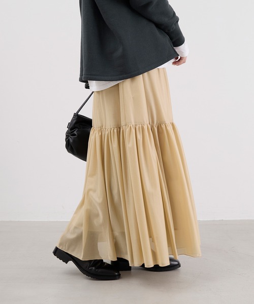 MICA&DEAL（マイカ＆ディール）の「シアーブライトティアードスカート（スカート・レディース・ベージュ/ブラック・FREE）」の20枚目の写真