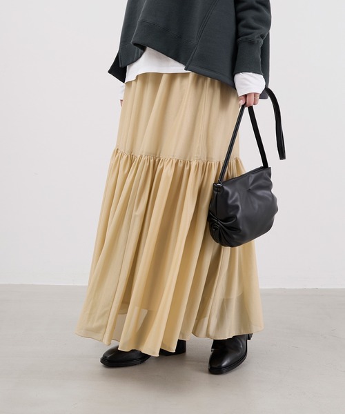 MICA&DEAL（マイカ＆ディール）の「シアーブライトティアードスカート（スカート・レディース・ベージュ/ブラック・FREE）」の21枚目の写真