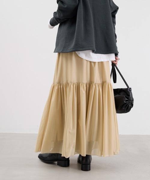 MICA&DEAL（マイカ＆ディール）の「シアーブライトティアードスカート（スカート・レディース・ベージュ/ブラック・FREE）」の22枚目の写真