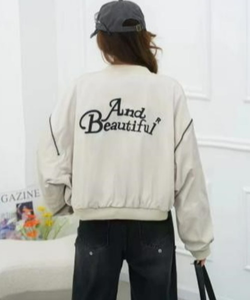 【ampm】バックプリントショルダージップブルゾン