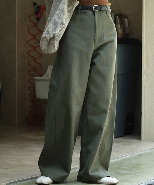 SUWDEE(スーディー)の「high waist wide leg pants(デニムパンツ・レディース・グリーン/ホワイト・L/M/S)」の2枚目の写真