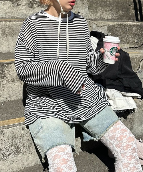 Alley Tokyo（アリートーキョー）の「シアーボーダーゆるロンT（Tシャツ/カットソー・レディース・ピンク/イエロー/ブラック/ブルー・FREE）」の2枚目の写真