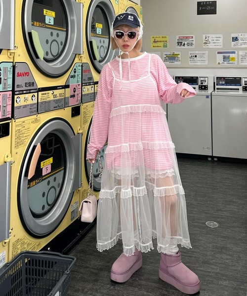 Alley Tokyo（アリートーキョー）の「シアーボーダーゆるロンT（Tシャツ/カットソー・レディース・ピンク/イエロー/ブラック/ブルー・FREE）」の20枚目の写真