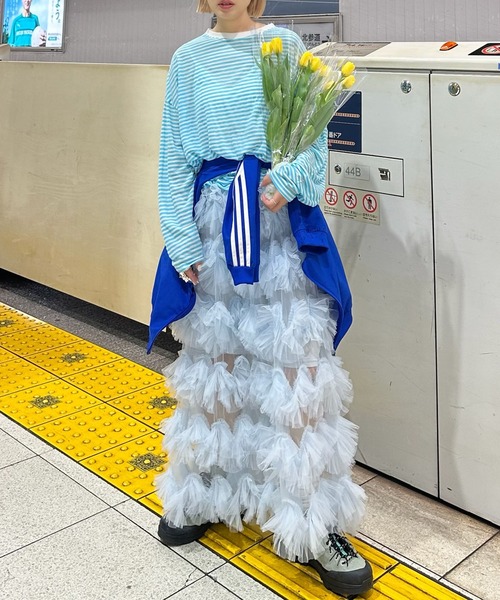 Alley Tokyo（アリートーキョー）の「シアーボーダーゆるロンT（Tシャツ/カットソー・レディース・ピンク/イエロー/ブラック/ブルー・FREE）」の7枚目の写真