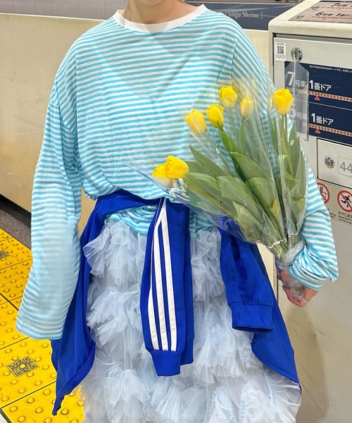 Alley Tokyo（アリートーキョー）の「シアーボーダーゆるロンT（Tシャツ/カットソー・レディース・ピンク/イエロー/ブラック/ブルー・FREE）」の6枚目の写真