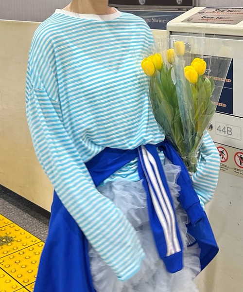 Alley Tokyo（アリートーキョー）の「シアーボーダーゆるロンT（Tシャツ/カットソー・レディース・ピンク/イエロー/ブラック/ブルー・FREE）」の14枚目の写真