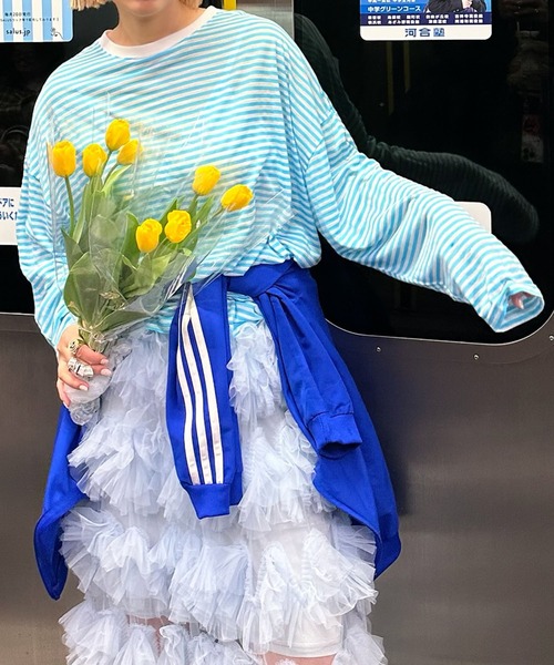 Alley Tokyo（アリートーキョー）の「シアーボーダーゆるロンT（Tシャツ/カットソー・レディース・ピンク/イエロー/ブラック/ブルー・FREE）」の10枚目の写真