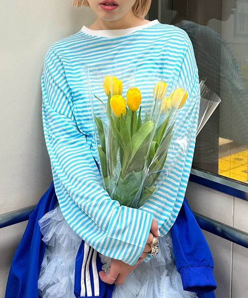 Alley Tokyo（アリートーキョー）の「シアーボーダーゆるロンT（Tシャツ/カットソー・レディース・ピンク/イエロー/ブラック/ブルー・FREE）」の8枚目の写真