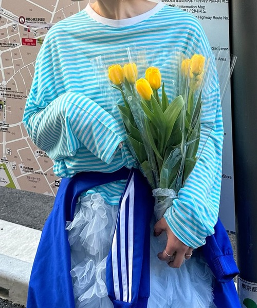 Alley Tokyo（アリートーキョー）の「シアーボーダーゆるロンT（Tシャツ/カットソー・レディース・ピンク/イエロー/ブラック/ブルー・FREE）」の5枚目の写真